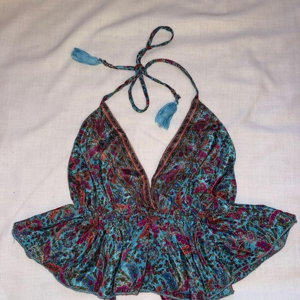DEVI Paisley Print Peplum Halter Top